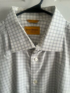 Hickey Freeman White Button-Down Shirt with Blue Windowpane